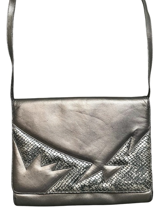 Bally Handbags - Bally Vintage Metallic Silver Leather & Snakeskin Shoulder Bag Made in Italy